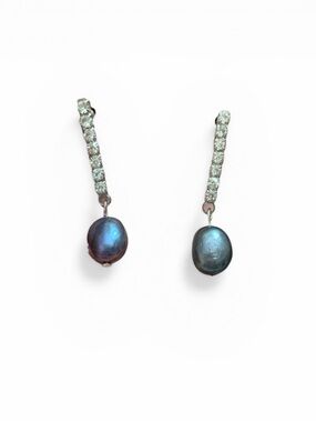 Genuine Peacock Pearl Drop Earrings with Crystal Accents